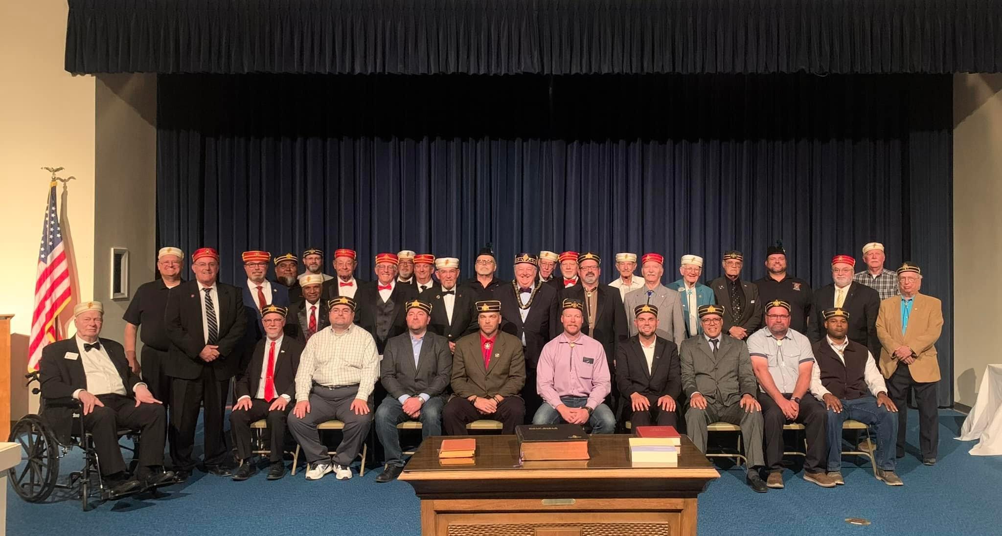 Members of Roswell Lodge No. 18 gathered together inside the lodge room