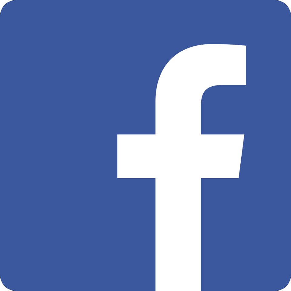 White Facebook letter F on a blue square background