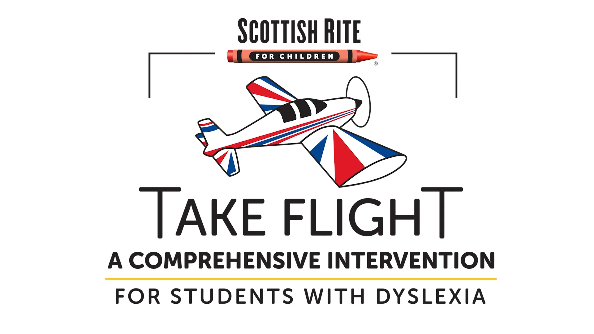 Scottish Rite for Children Take Flight logo with an airplane and the words comprehensive intervention for students with dyslexia